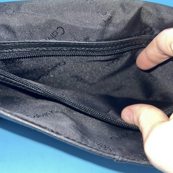 Calvin Klein Black Leather "Gold" Purse Good Condition With Lock Hardware, Strap - Picture 9 of 11